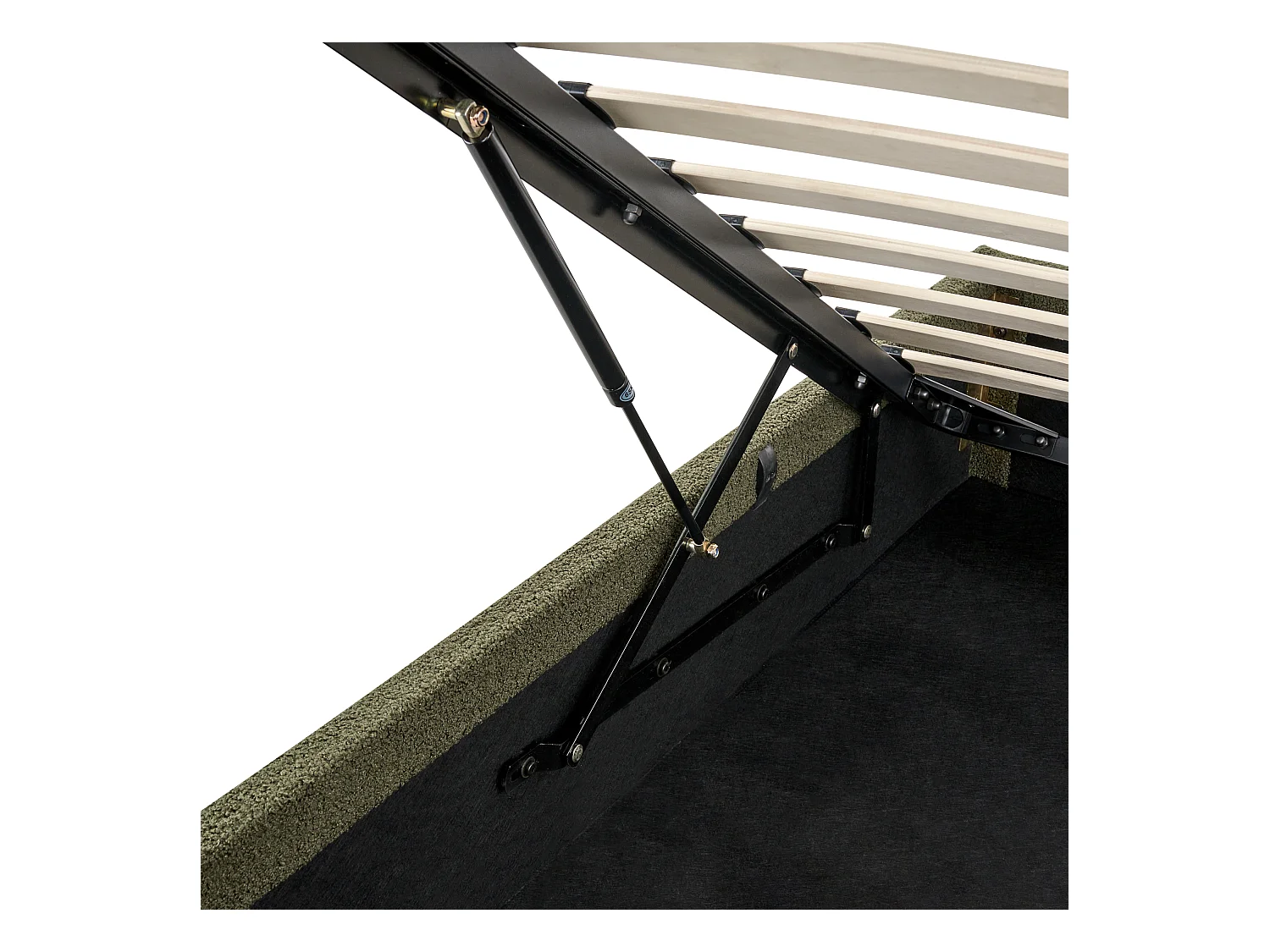 Polsterbett Bouclé dunkelgrün mit Bettkasten hochklappbar 90 x 200 cm DINAN