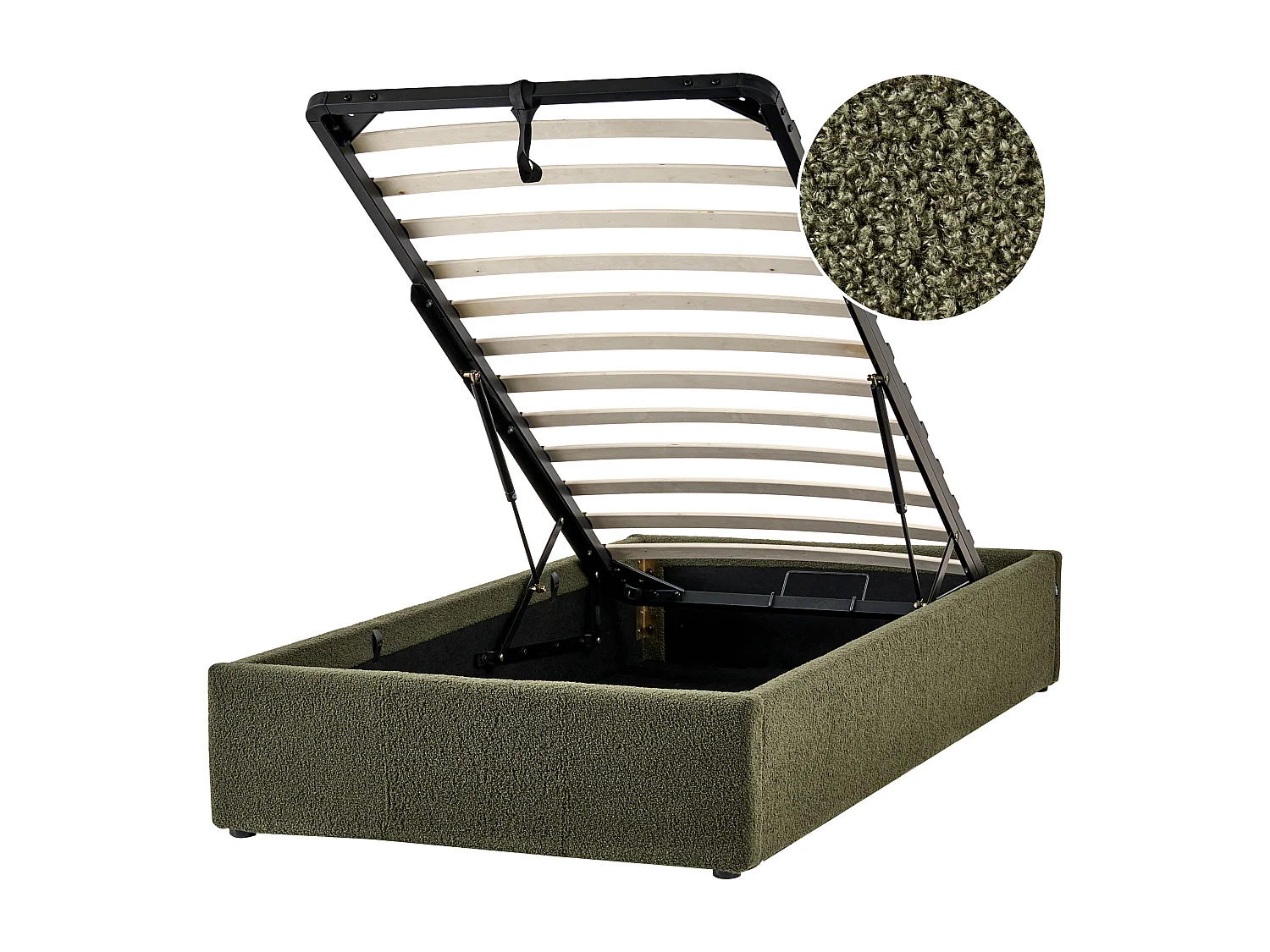 Lit ottoman sans tête de lit Bouclé DINAN 90 x 200 cm Vert foncé