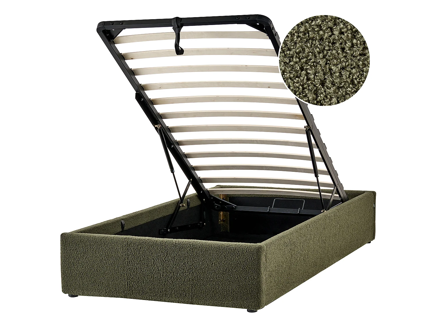 Ottoman Bed without Headboard DINAN Boucle Dark Green 90 x 200 cm (EU Single)