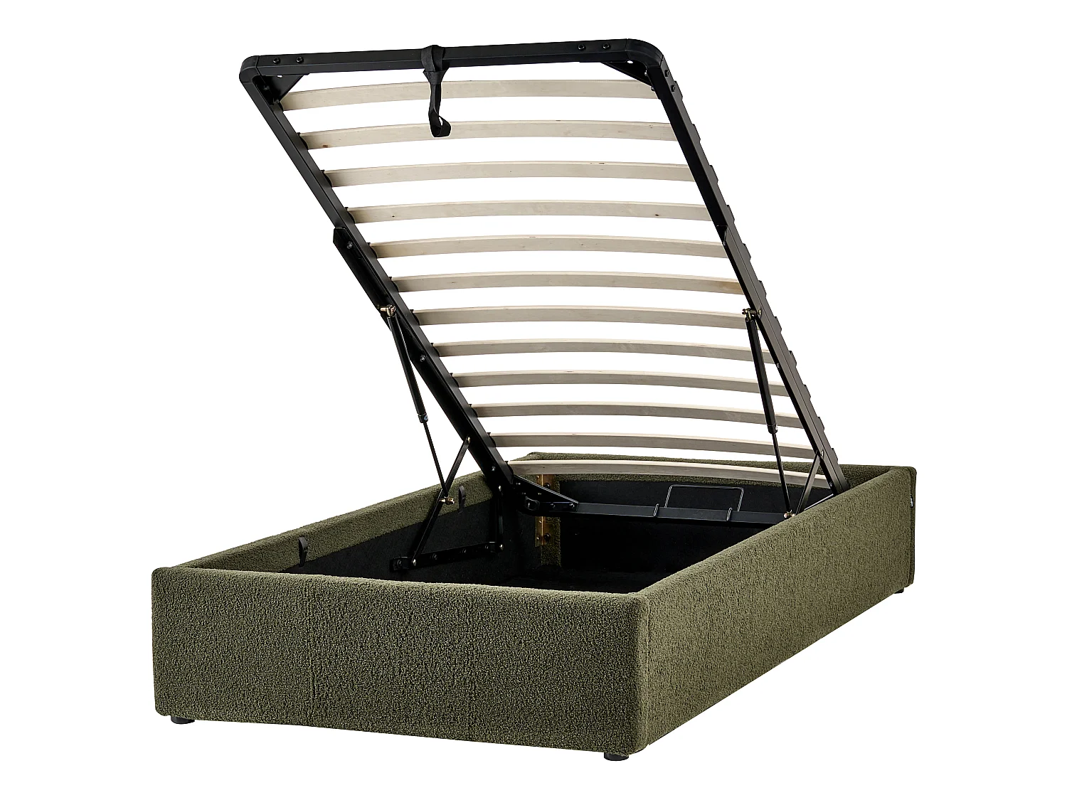 Ottoman Bed without Headboard DINAN Boucle Dark Green 90 x 200 cm (EU Single)