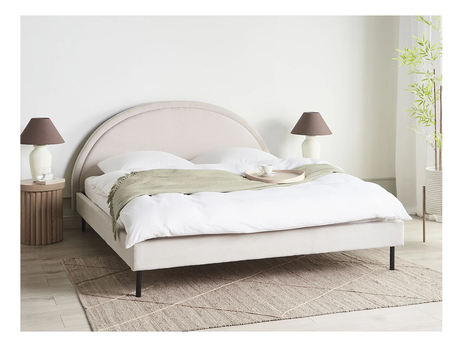 Bett mit Lattenrost Stoff MARGUT 180 x 200 cm Hellbeige