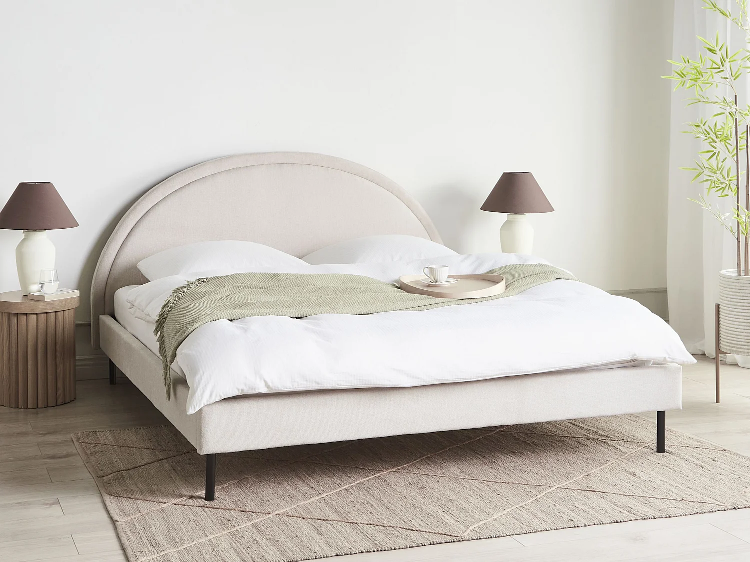 Bett mit Lattenrost Stoff MARGUT 180 x 200 cm Hellbeige