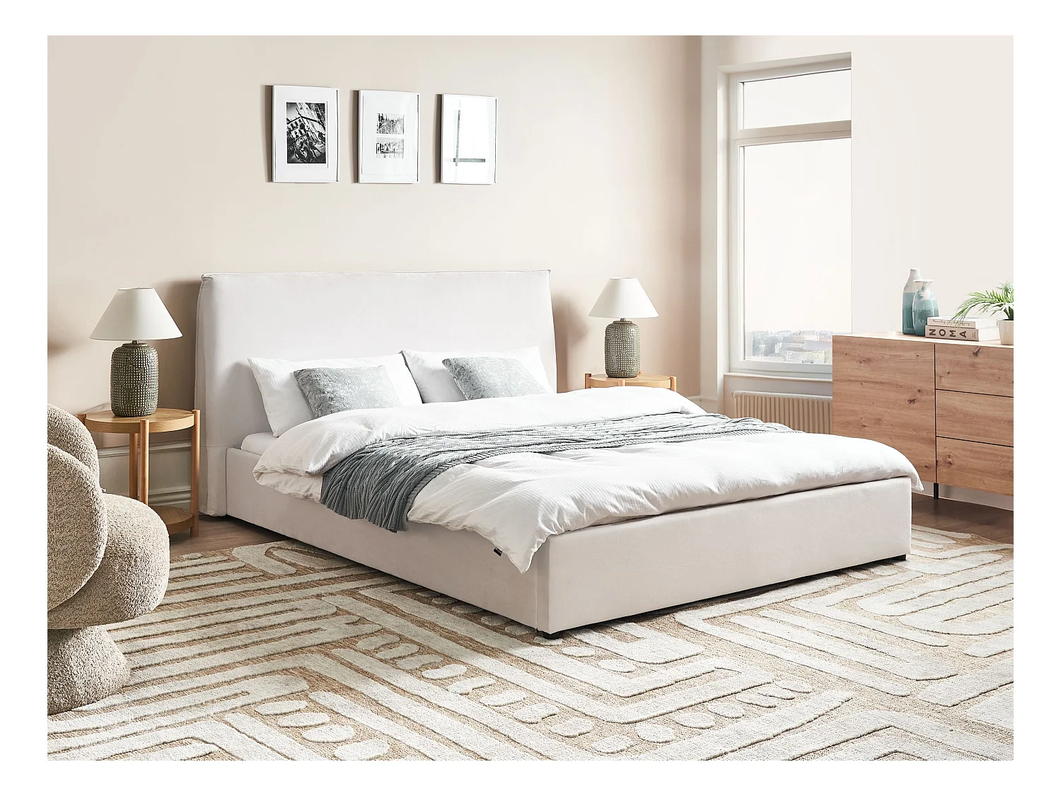 Lit avec sommier Velours LAVAUR 160 x 200 cm Blanc cassé