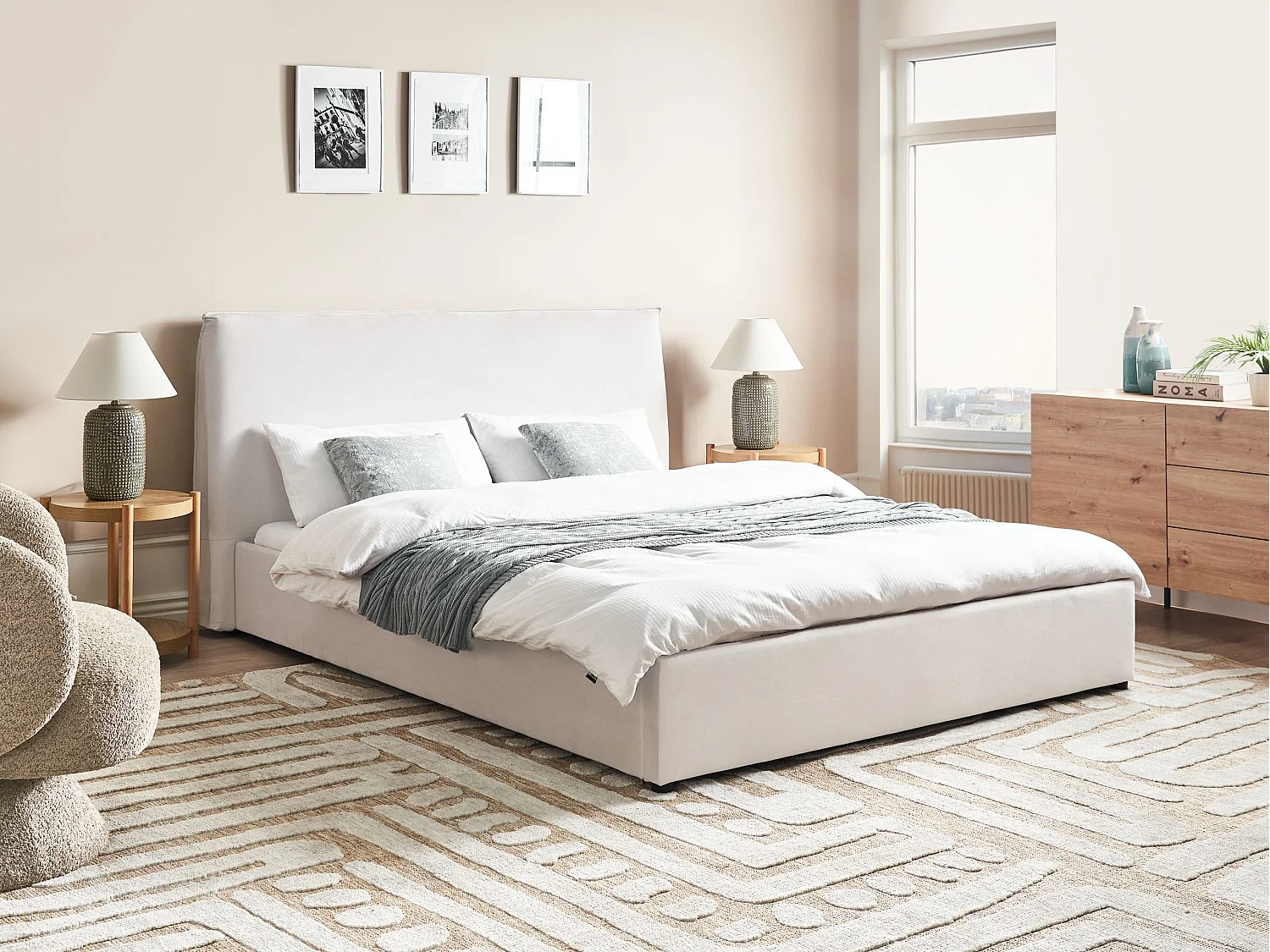 Lit avec sommier Velours LAVAUR 160 x 200 cm Blanc cassé