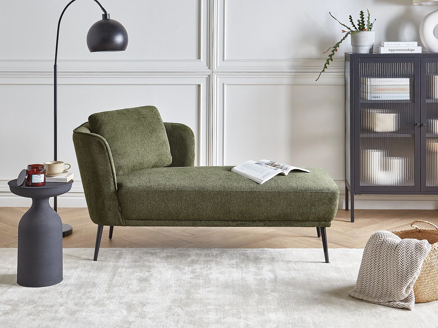 Left-Hand Chaise Longue ARTHEZE Fabric Dark Green