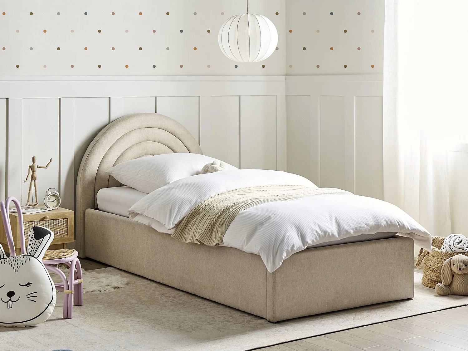 Lit ottoman enfant Tissu ANET 90 x 200 cm Beige