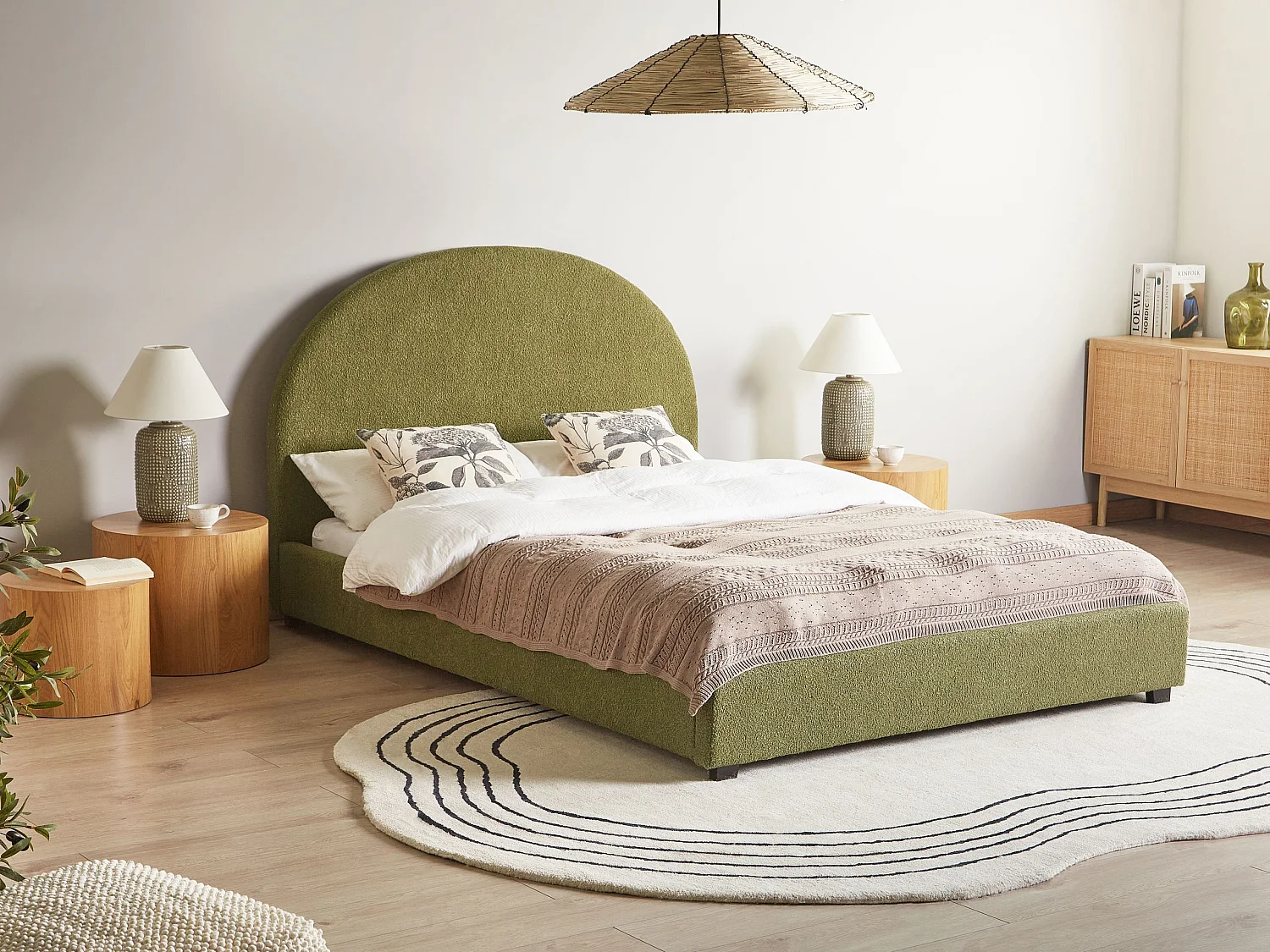 Lit avec sommier Bouclé VAUCLUSE 140 x 200 cm Vert olive