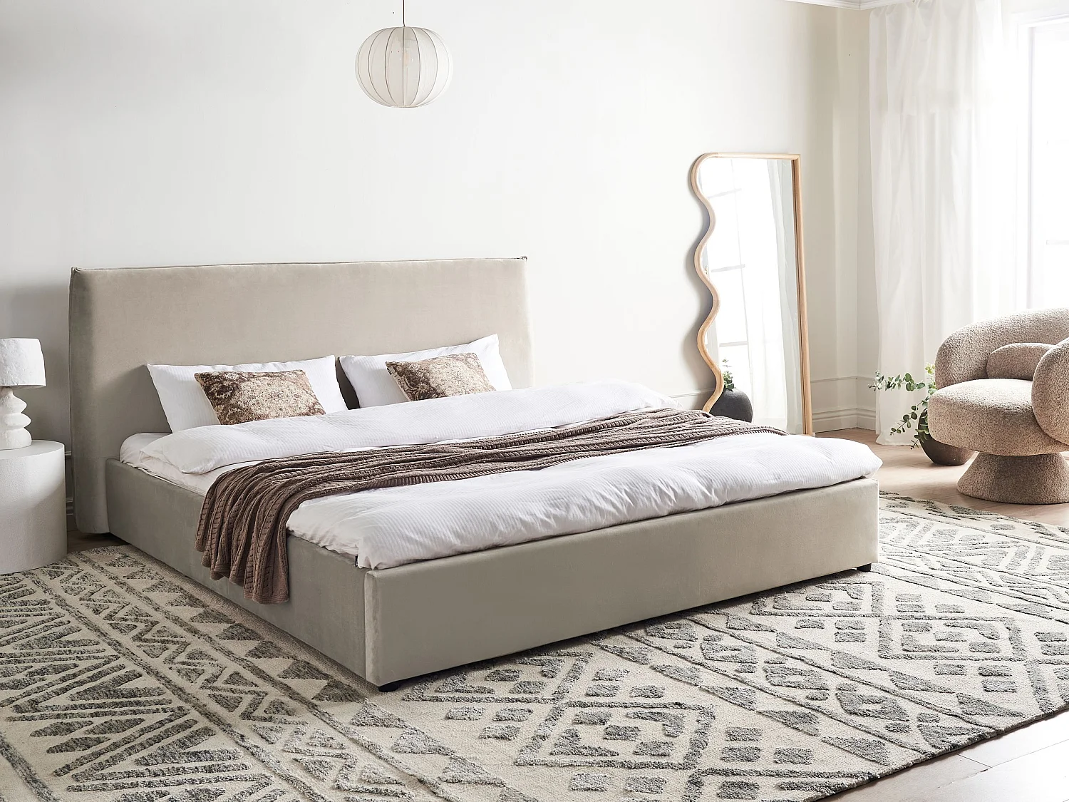 Lit avec sommier Velours LAVAUR 180 x 200 cm Taupe