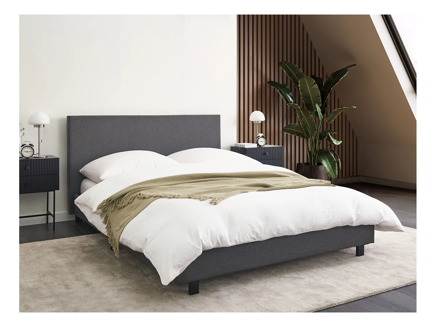 Bett mit Lattenrost Stoff ALBI 140 x 200 cm Grau