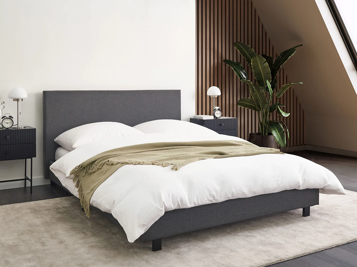 Lit avec sommier Tissu ALBI 140 x 200 cm Gris