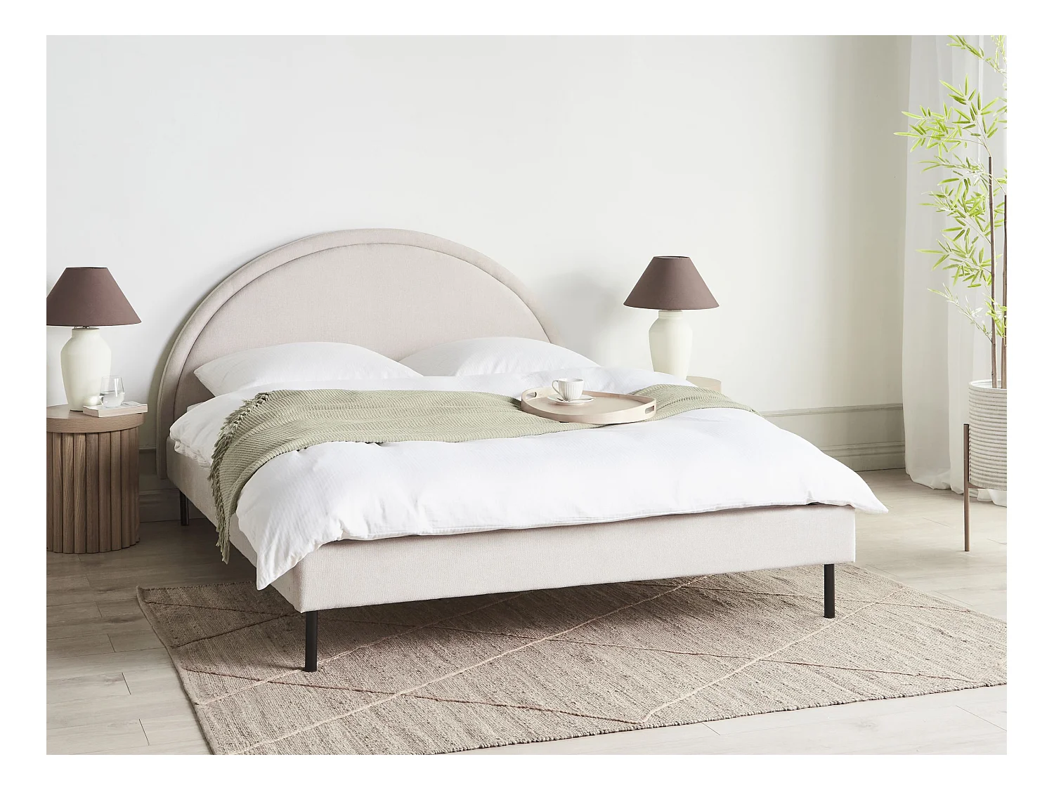 Lit avec sommier Tissu MARGUT 160 x 200 cm Beige clair