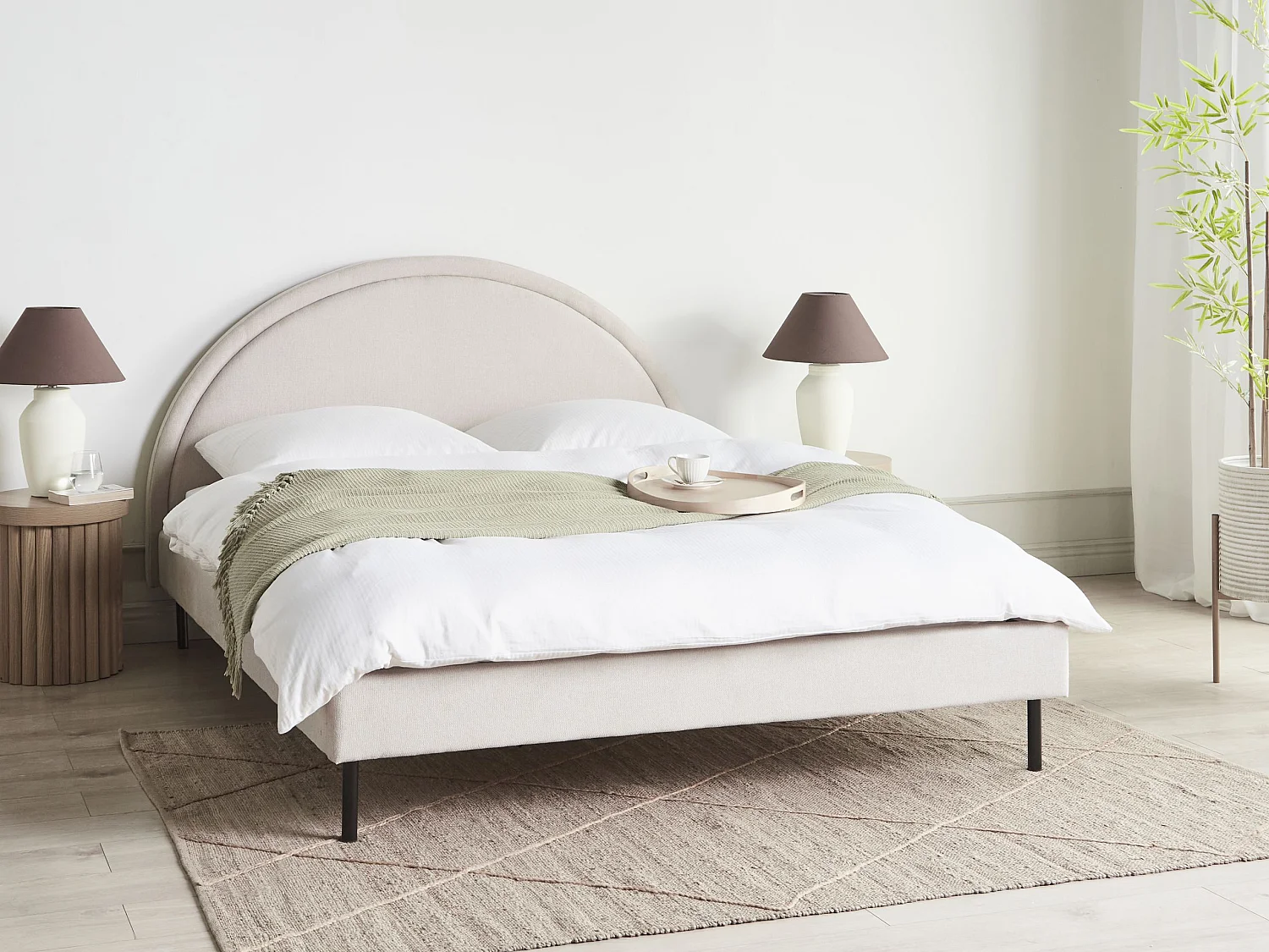Lit avec sommier Tissu MARGUT 160 x 200 cm Beige clair