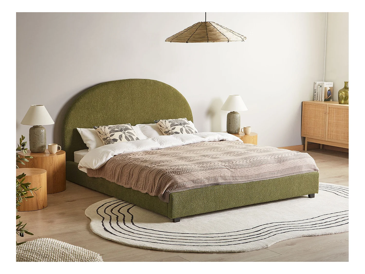 Bett mit Lattenrost Bouclé VAUCLUSE 160 x 200 cm Olivgrün