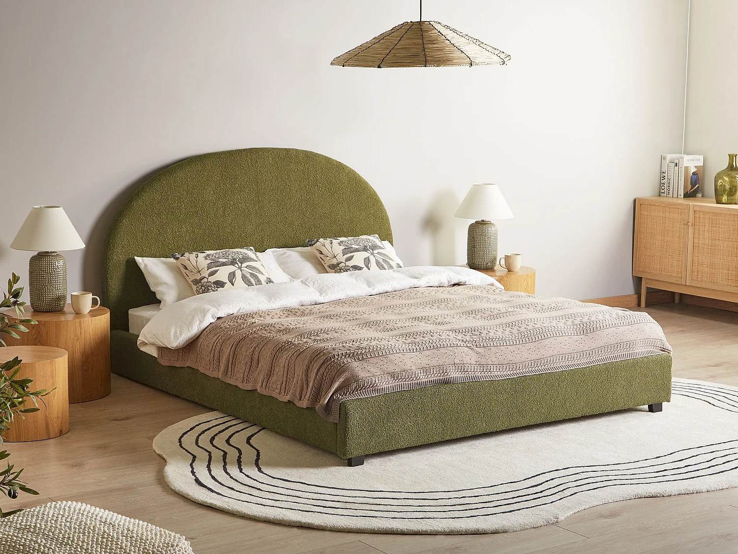 Bett mit Lattenrost Bouclé VAUCLUSE 160 x 200 cm Olivgrün