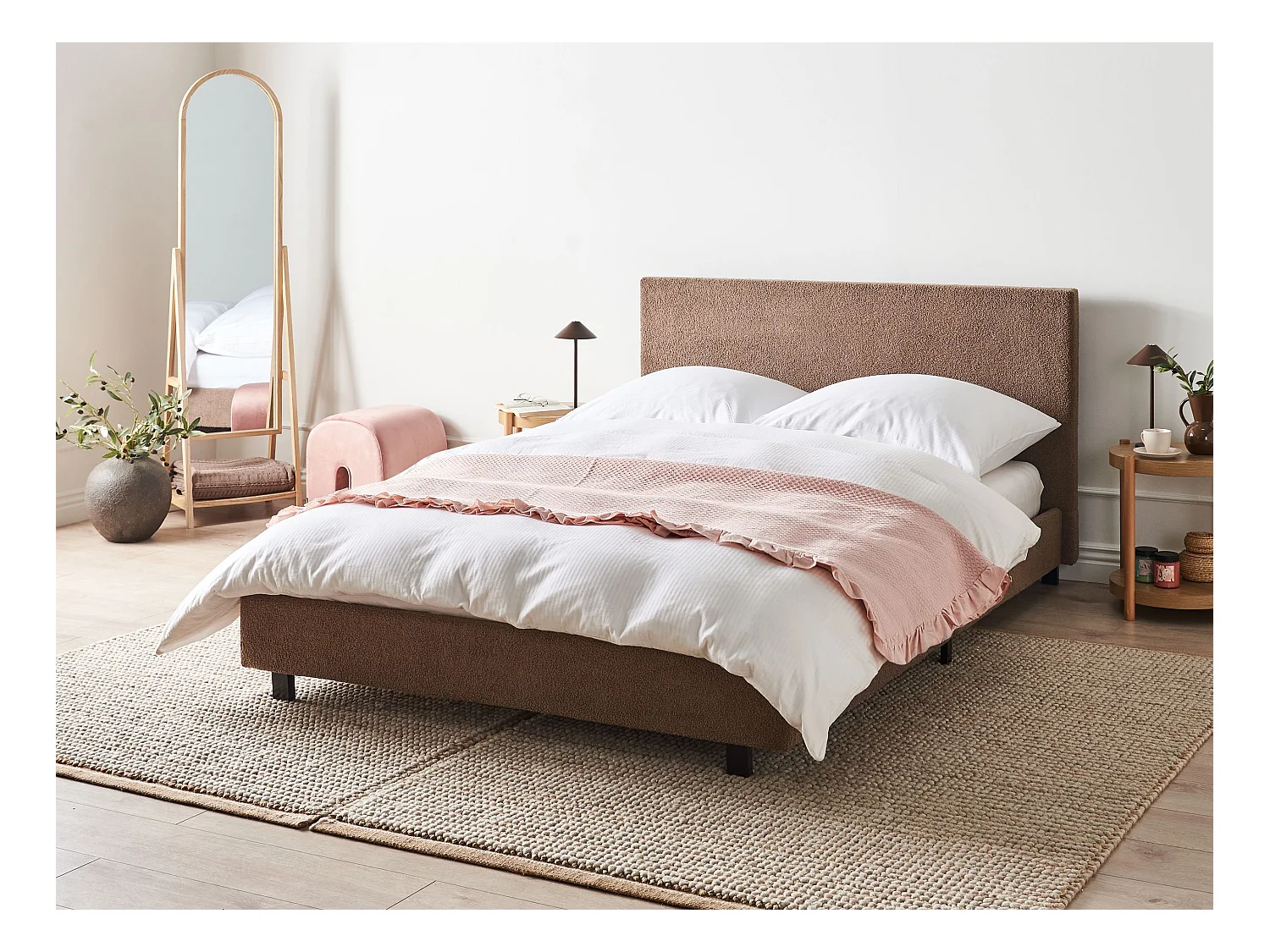 Lit avec sommier Bouclé ALBI 140 x 200 cm Marron