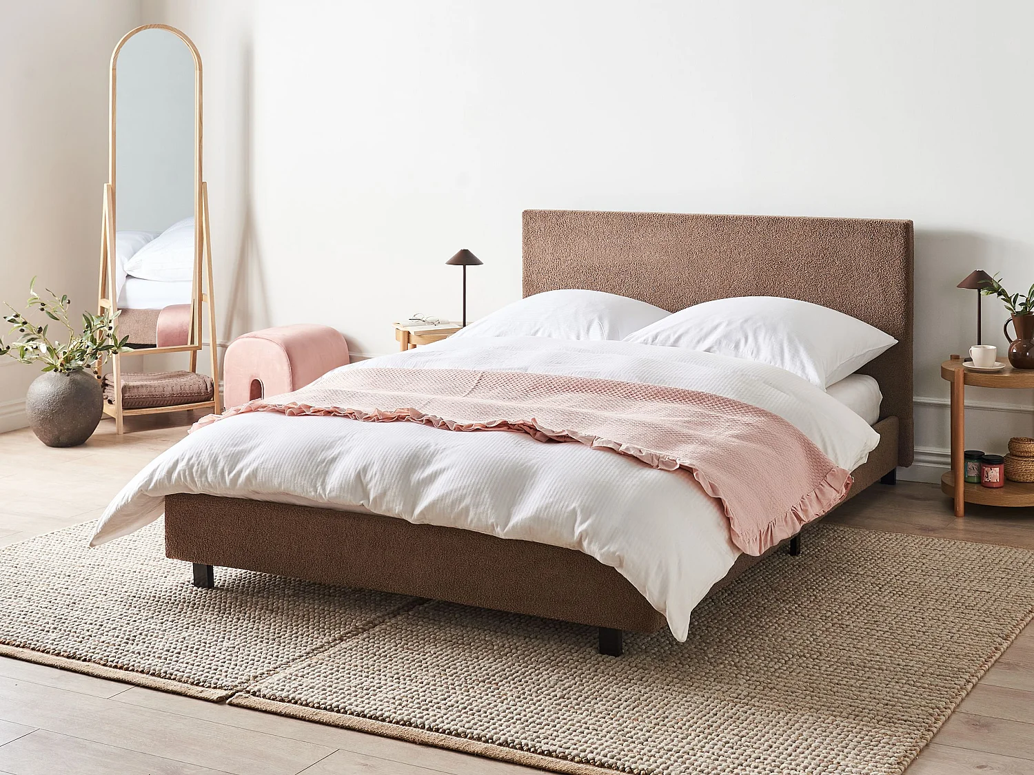 Lit avec sommier Bouclé ALBI 140 x 200 cm Marron