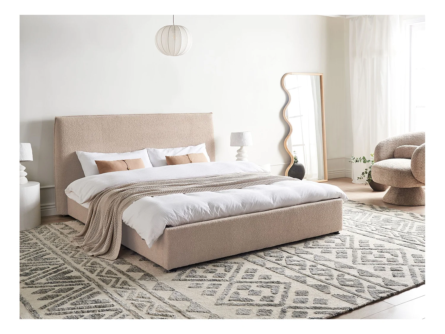 Lit avec sommier Bouclé LAVAUR 160 x 200 cm Taupe