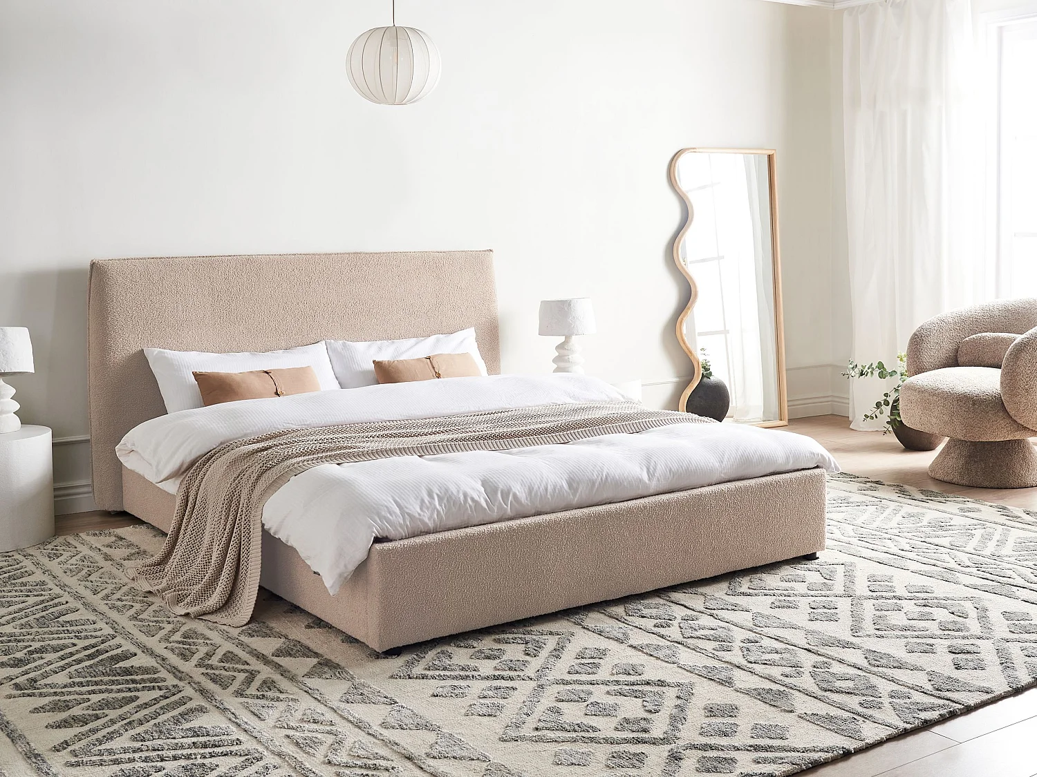 Bett mit Lattenrost Bouclé LAVAUR 160 x 200 cm Taupe