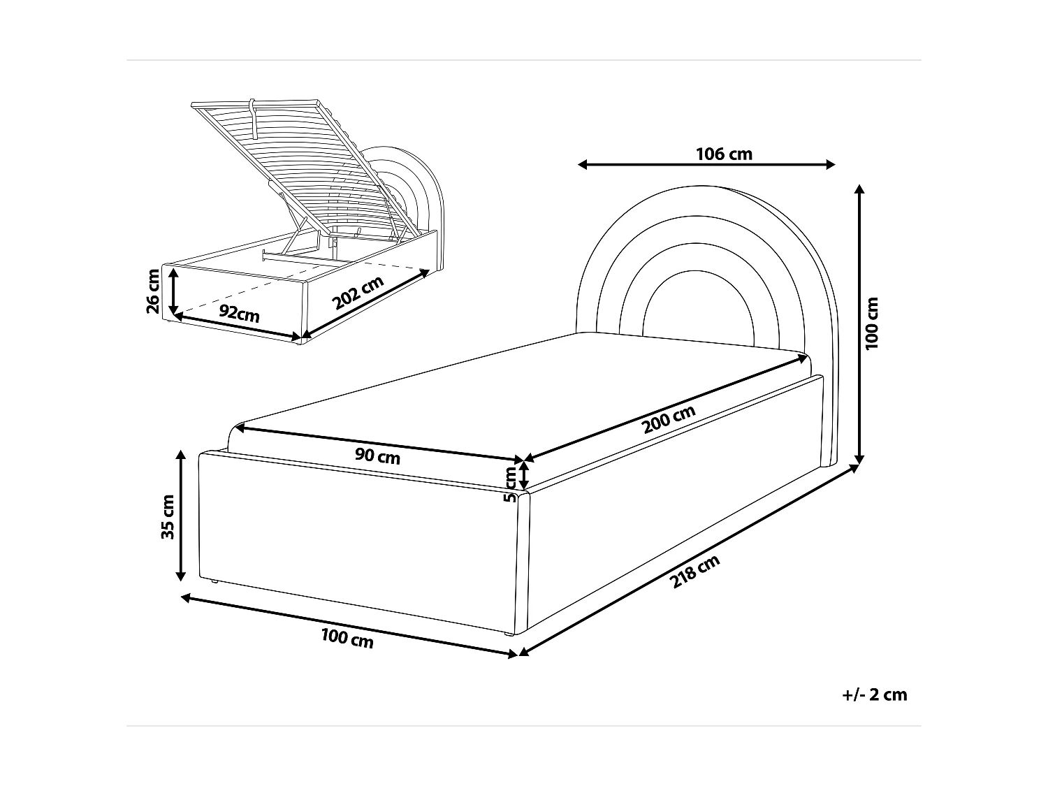 Lit ottoman enfant Bouclé ANET 90 x 200 cm Blanc cassé