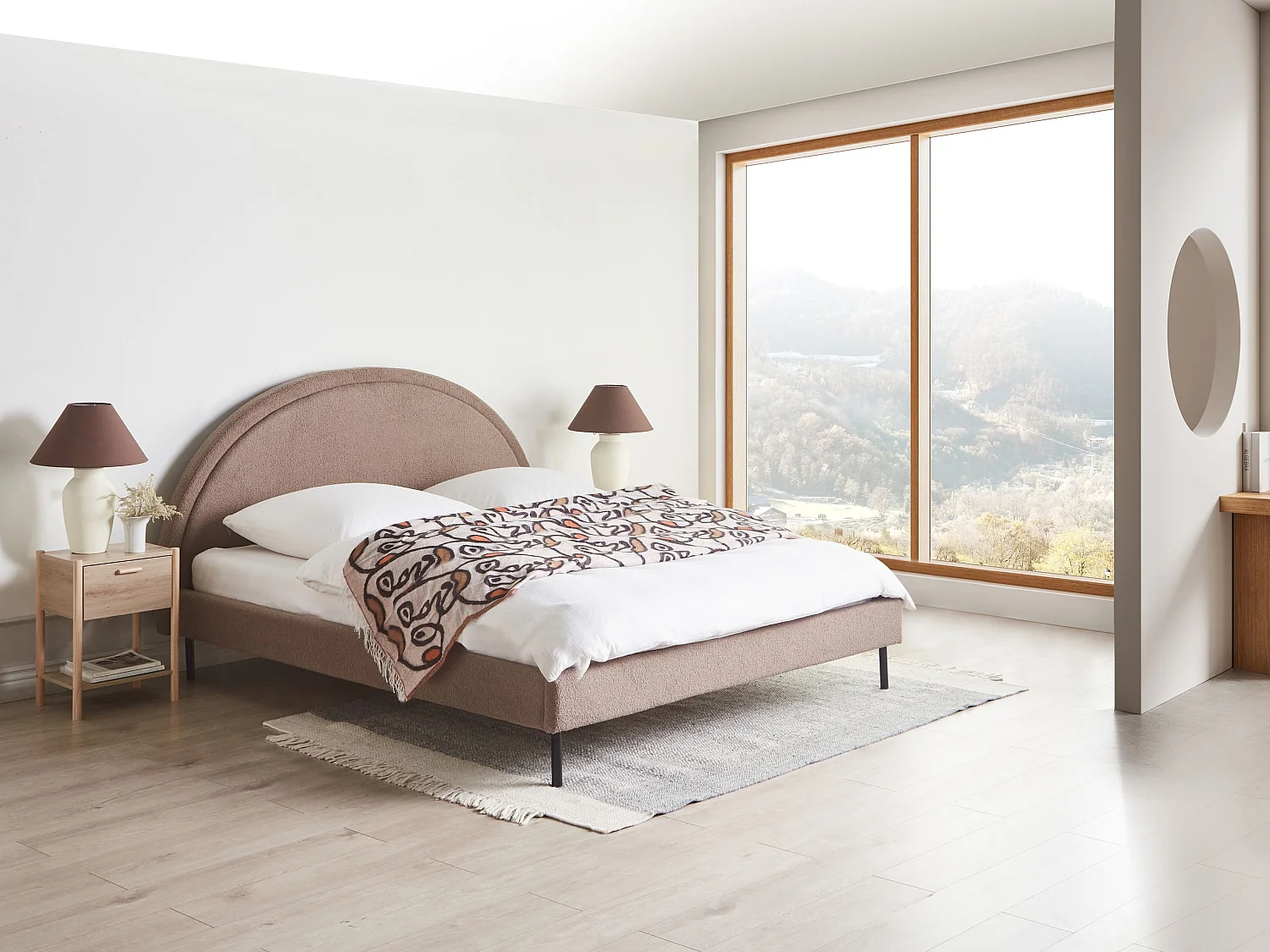 Letto Bouclé MARGUT 180 x 200 cm Tortora