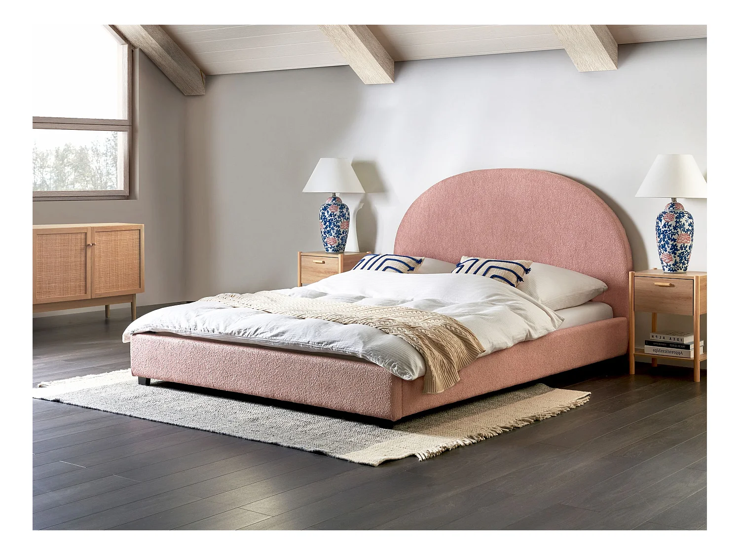 Letto Bouclé VAUCLUSE 160 x 200 cm Rosa pastello