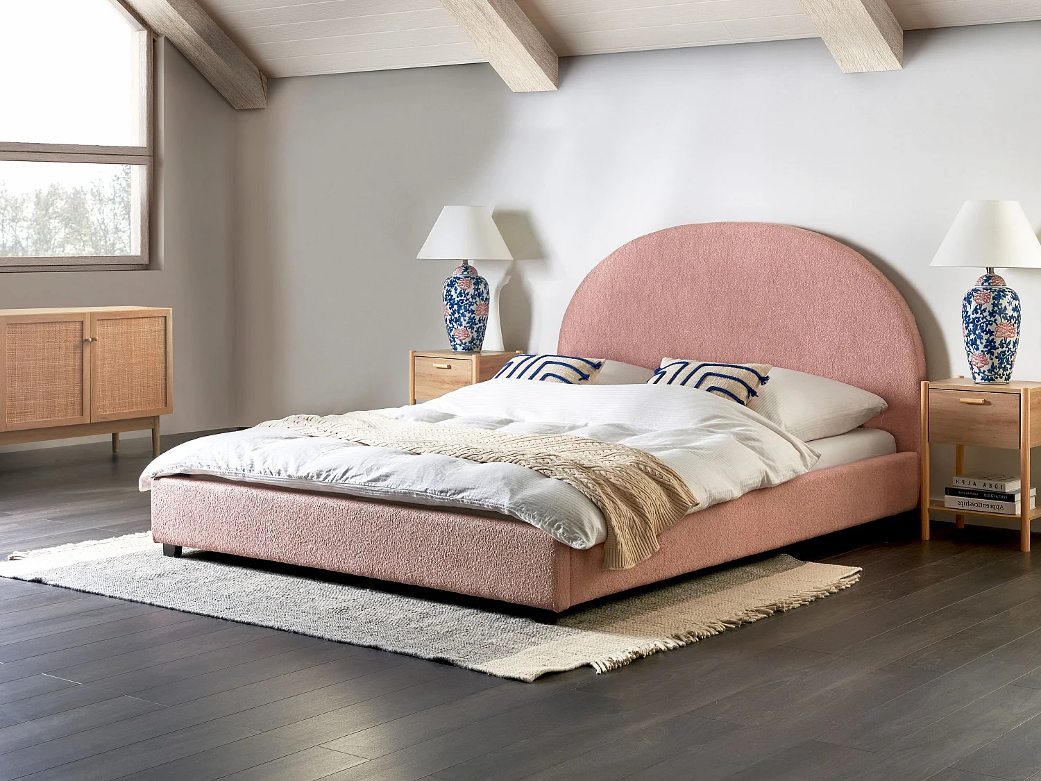 Lit avec sommier Bouclé VAUCLUSE 160 x 200 cm Rose pastel