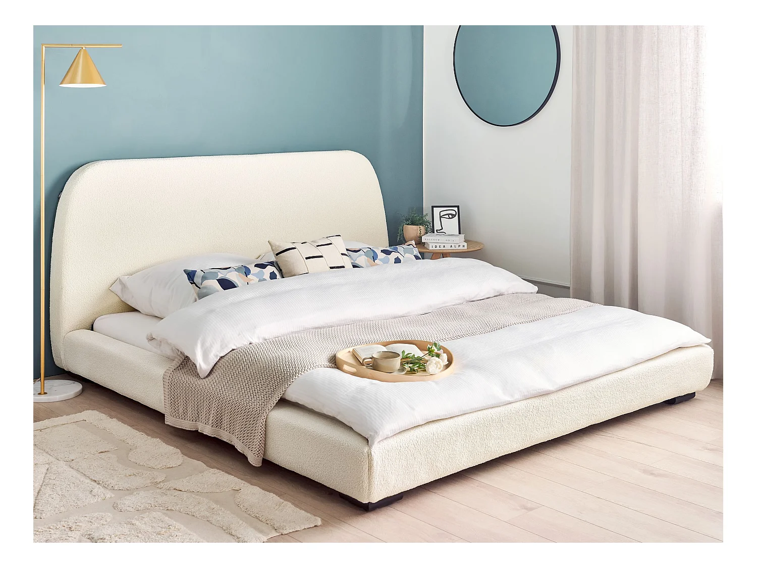 Lit avec sommier Bouclé ROISEL 180 x 200 cm Beige clair