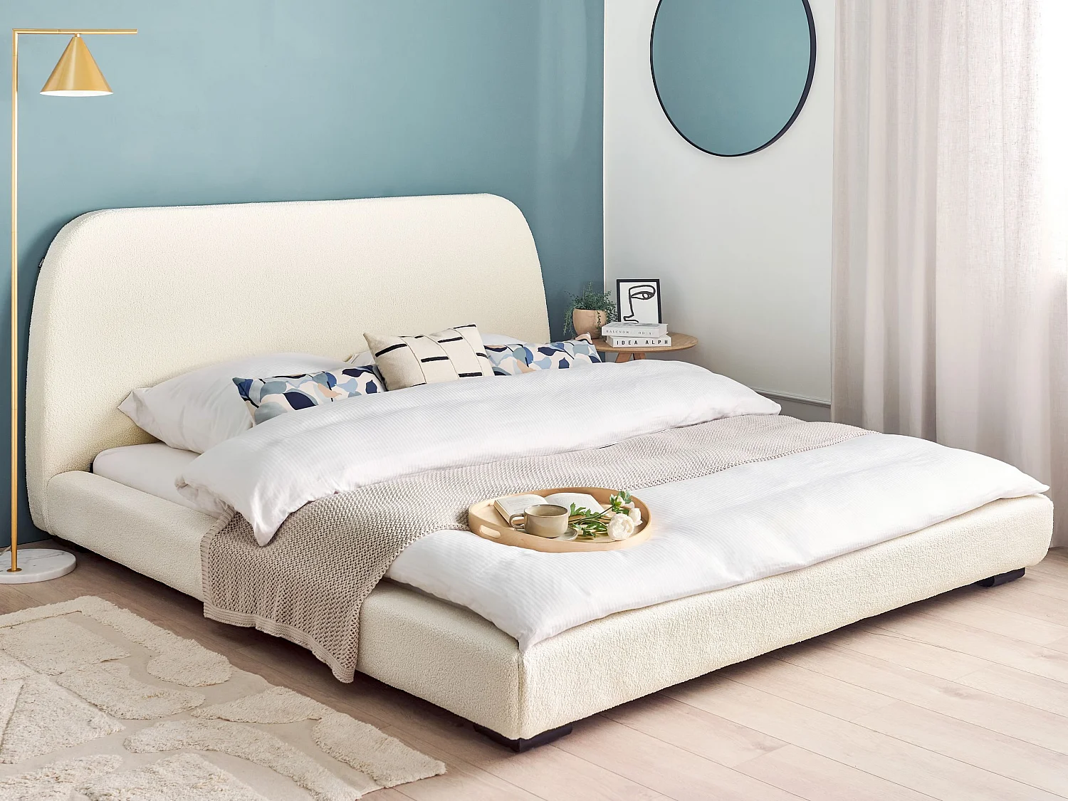 Bett mit Lattenrost Bouclé ROISEL 180 x 200 cm Hellbeige