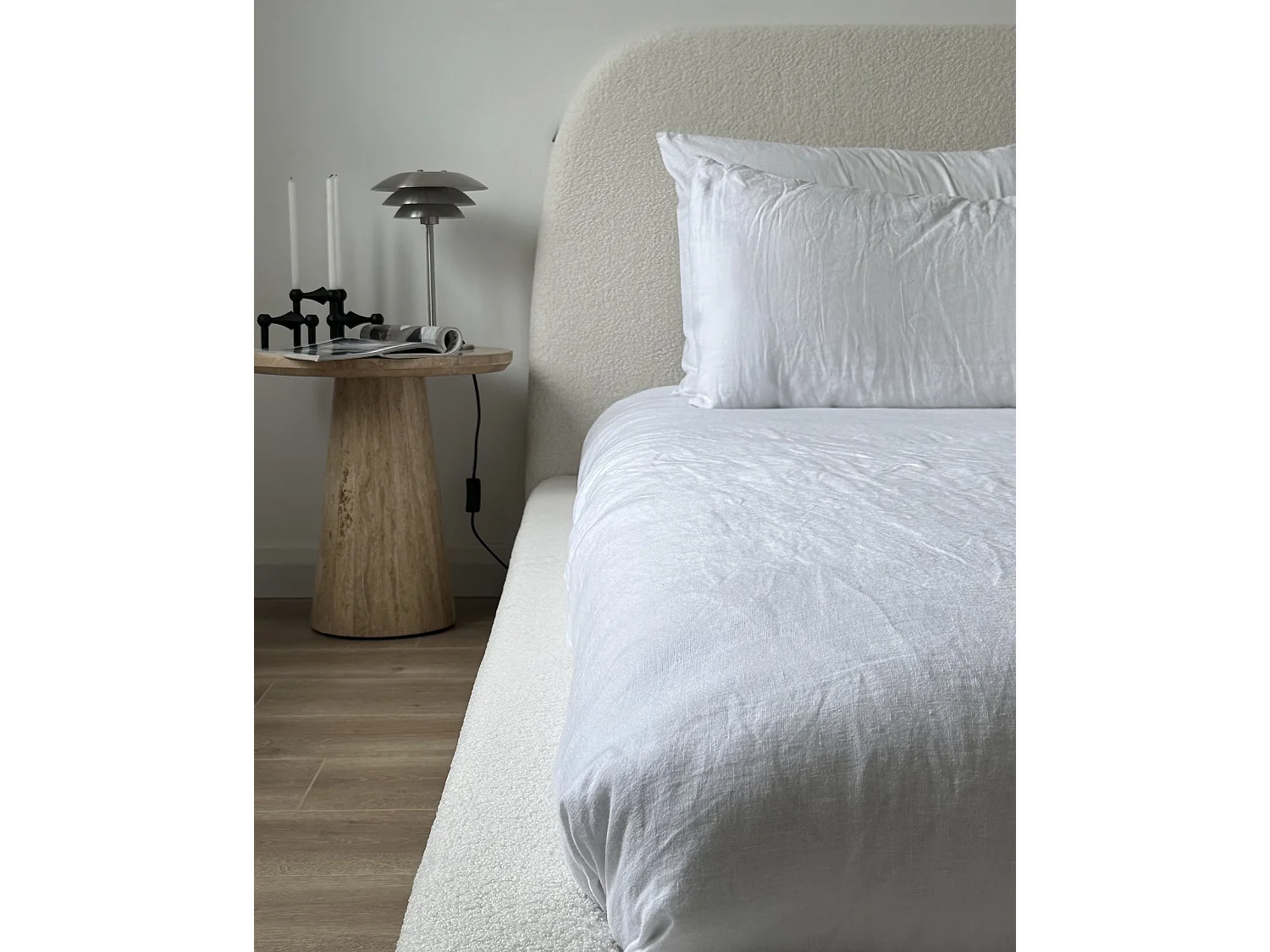 Letto Bouclé ROISEL 180 x 200 cm Beige chiaro
