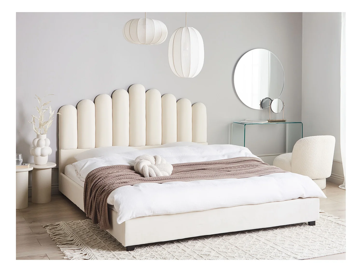 Lit avec sommier Velours VINCENNES 180 x 200 cm Blanc cassé