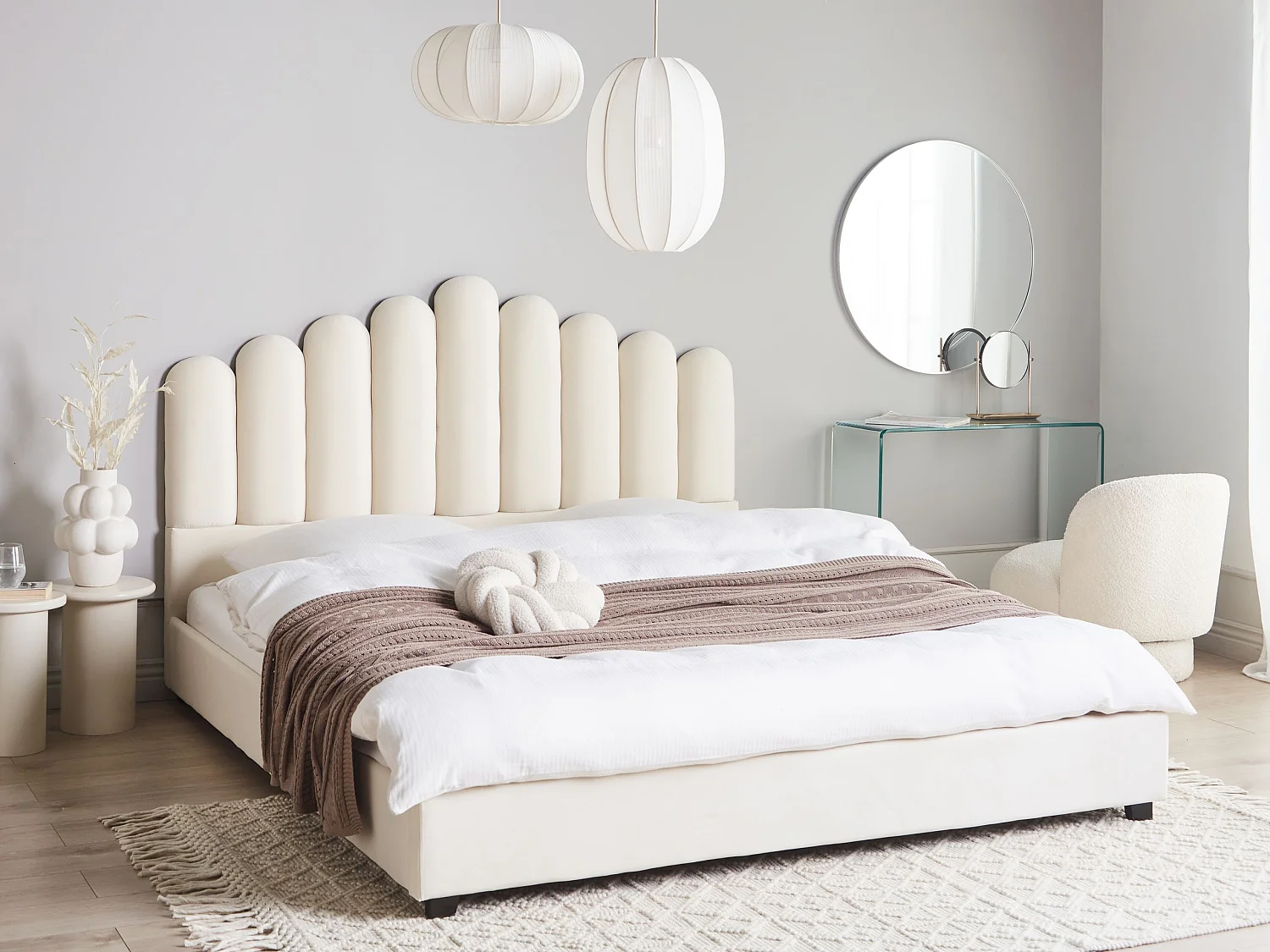 Lit avec sommier Velours VINCENNES 180 x 200 cm Blanc cassé