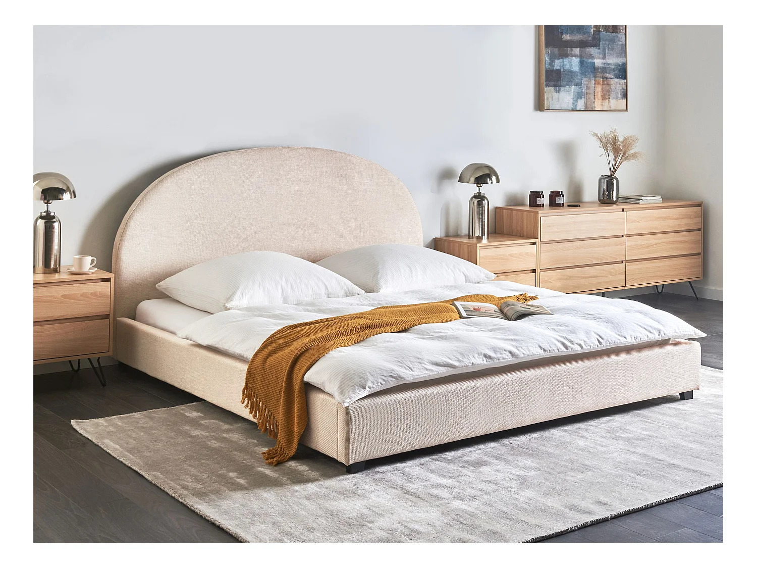 Bett mit Lattenrost Stoff VAUCLUSE 180 x 200 cm Hellbeige
