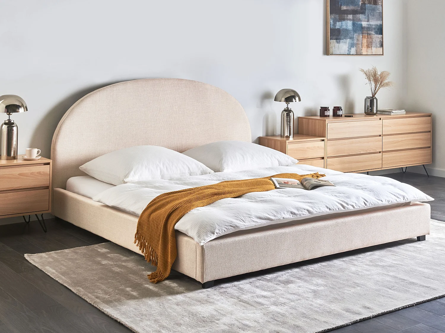 Bett mit Lattenrost Stoff VAUCLUSE 180 x 200 cm Hellbeige