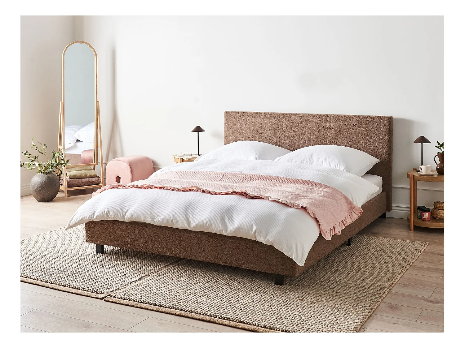 Lit avec sommier Bouclé ALBI 180 x 200 cm Marron