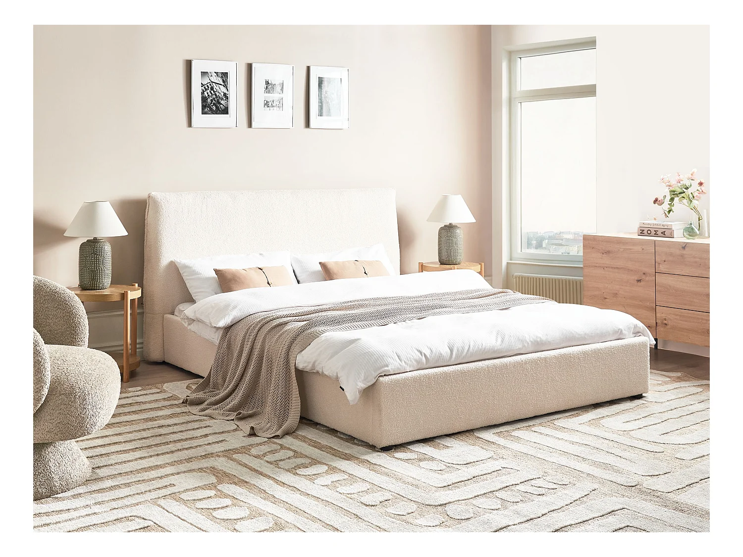 Bett mit Lattenrost Bouclé LAVAUR 160 x 200 cm Cremeweiss