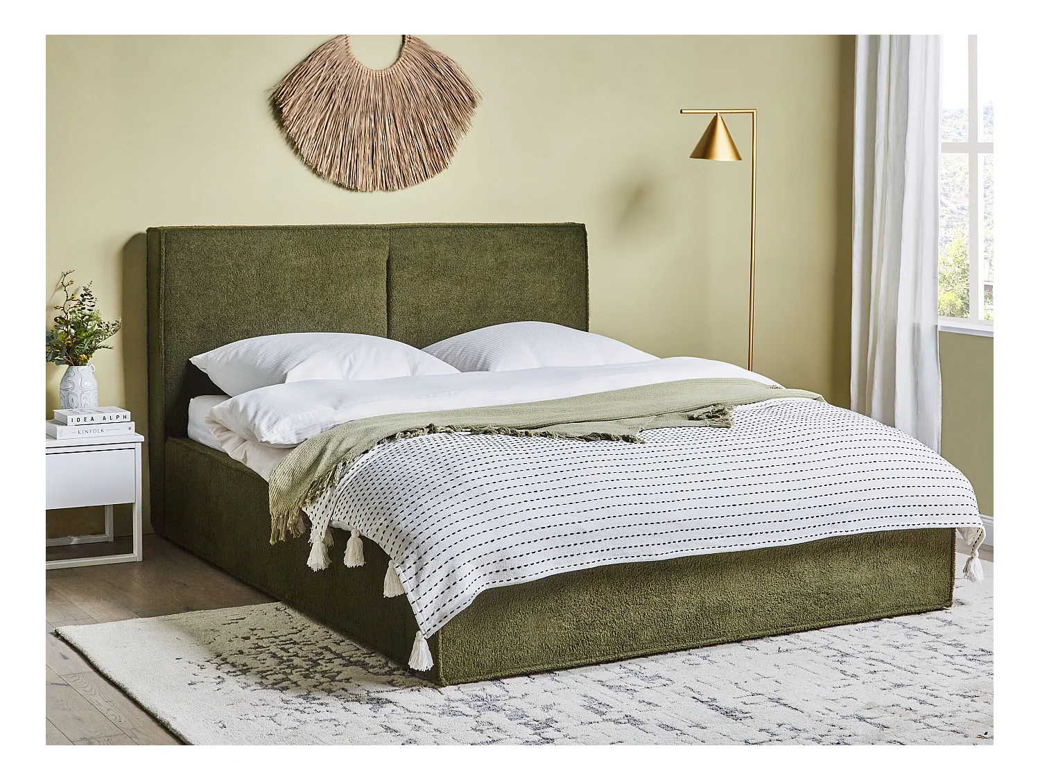 Lit ottoman Bouclé MOISSAC 160 x 200 cm Vert foncé