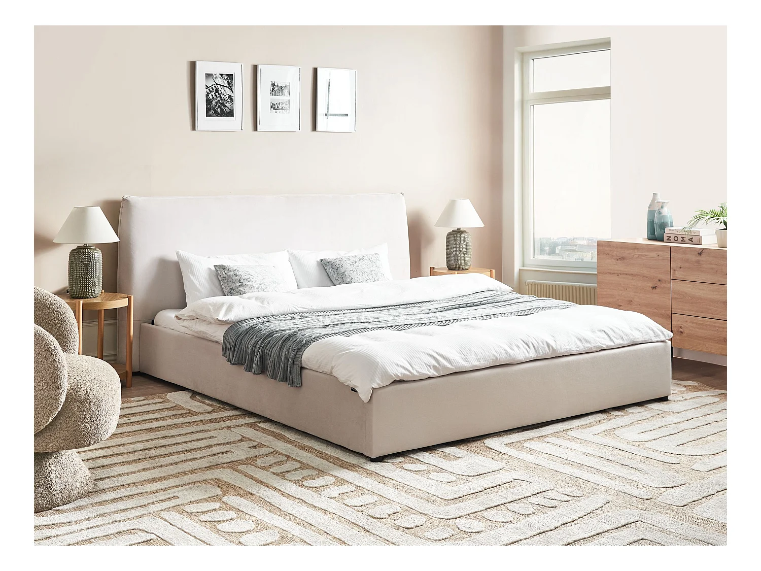 Lit avec sommier Velours LAVAUR 180 x 200 cm Blanc cassé