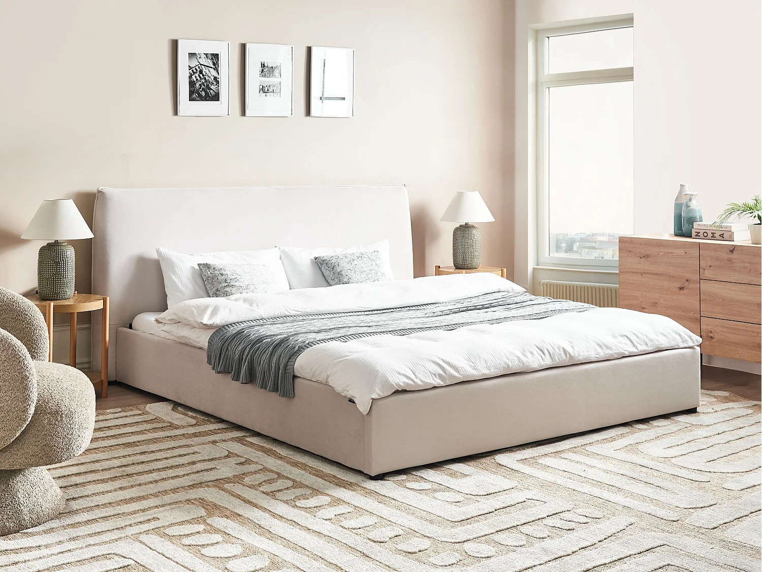 Lit avec sommier Velours LAVAUR 180 x 200 cm Blanc cassé