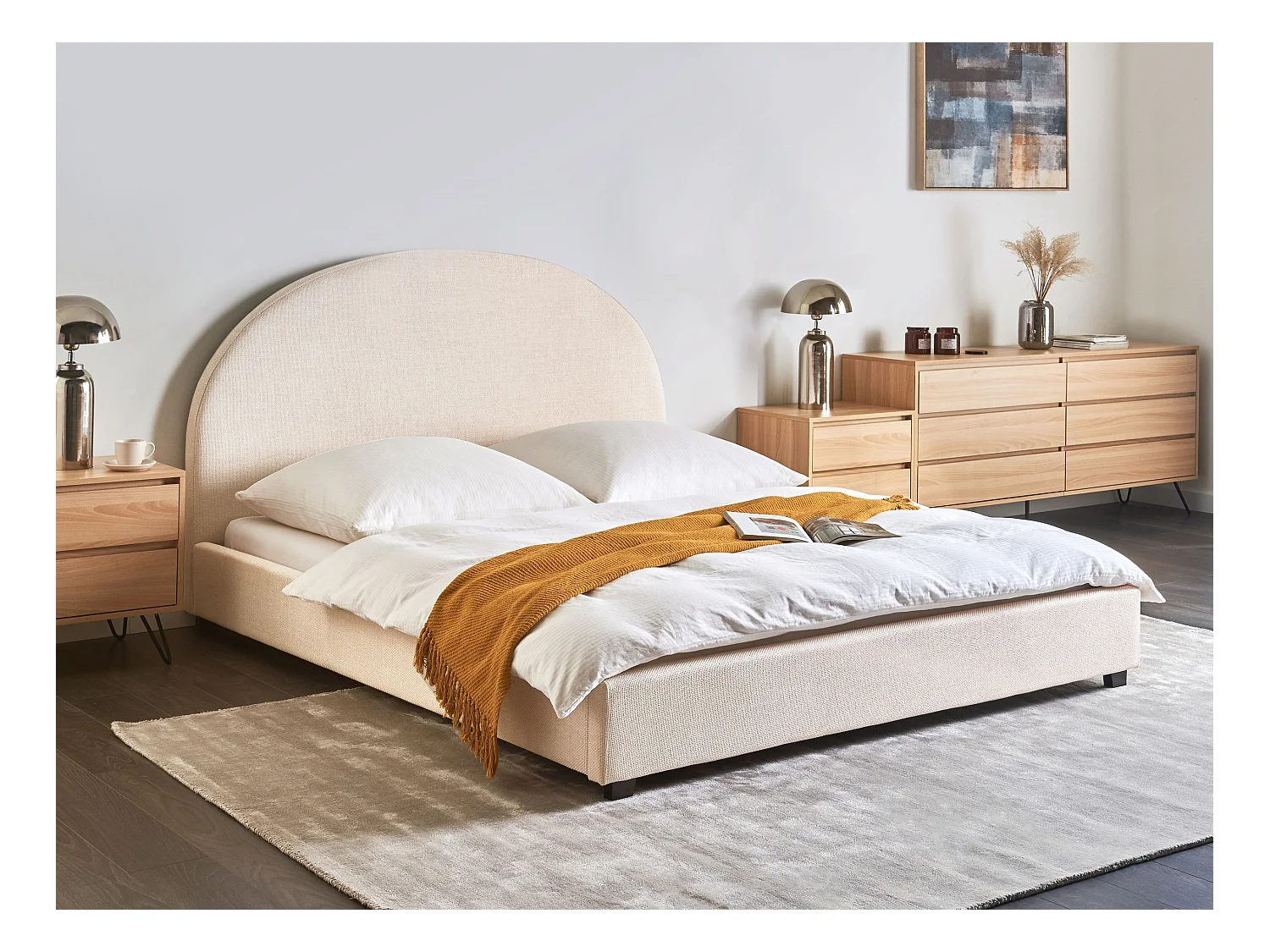 Lit avec sommier Tissu VAUCLUSE 160 x 200 cm Beige clair