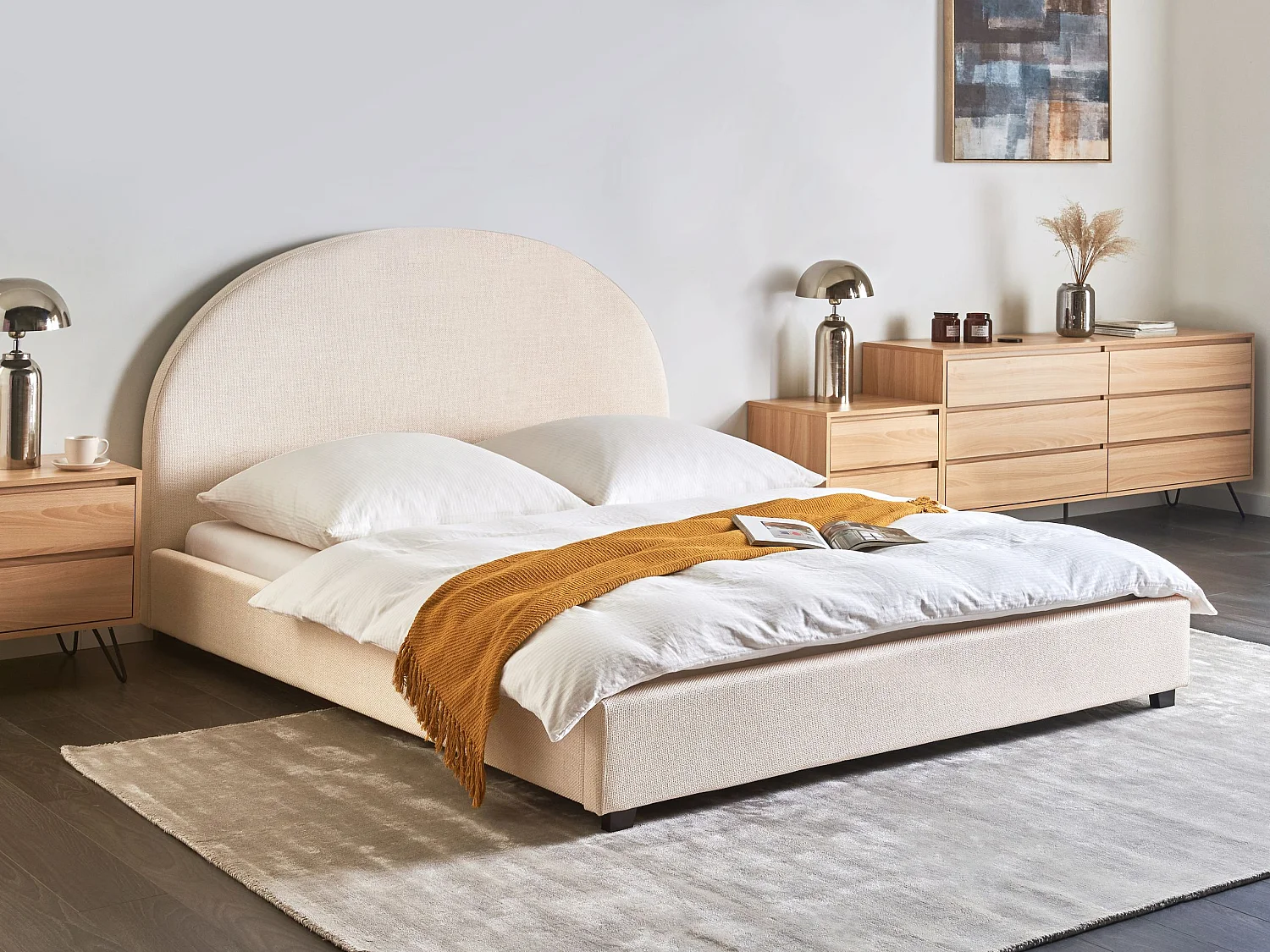 Bett mit Lattenrost Stoff VAUCLUSE 160 x 200 cm Hellbeige