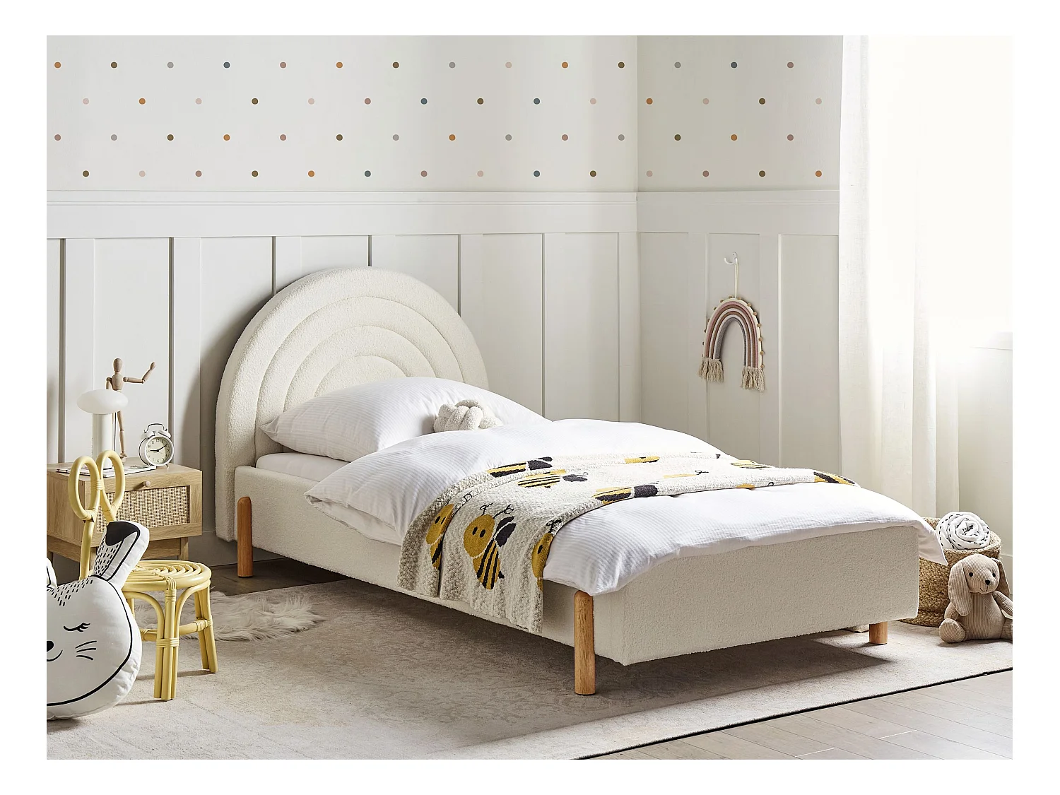 Polsterbett Bouclé cremeweiss Lattenrost 90 x 200 cm ANET