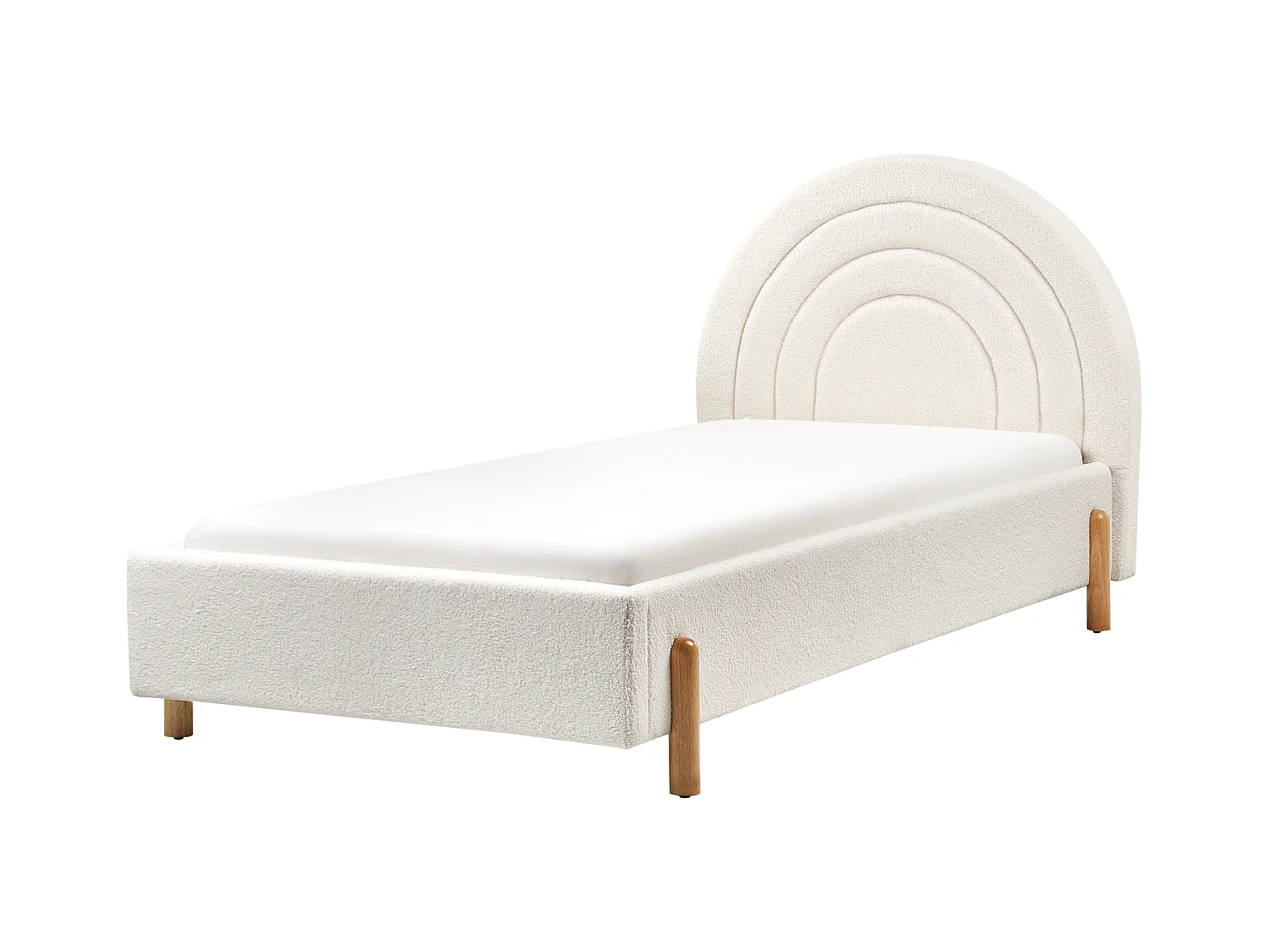 Cama con somier de bouclé blanco crema 90 x 200 cm ANET