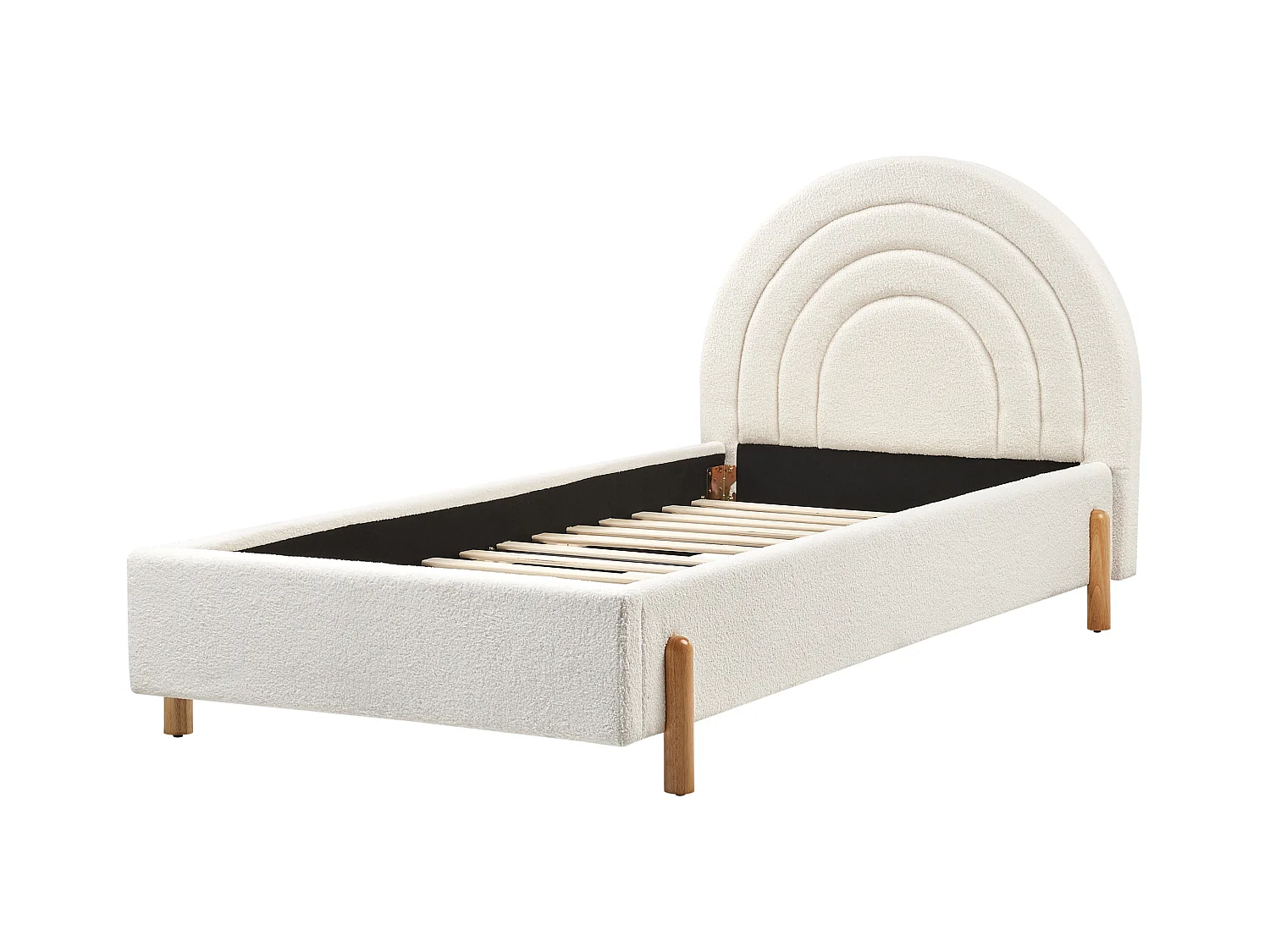 Cama con somier de bouclé blanco crema 90 x 200 cm ANET