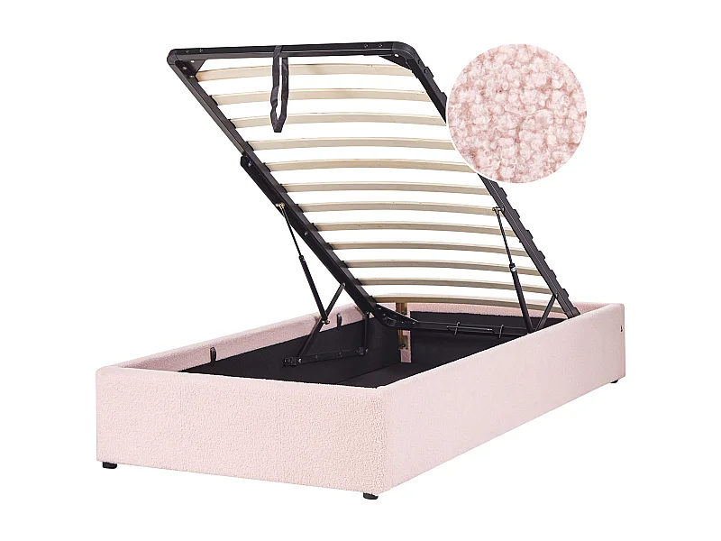 Lit ottoman sans tête de lit Bouclé DINAN 90 x 200 cm Rose pastel
