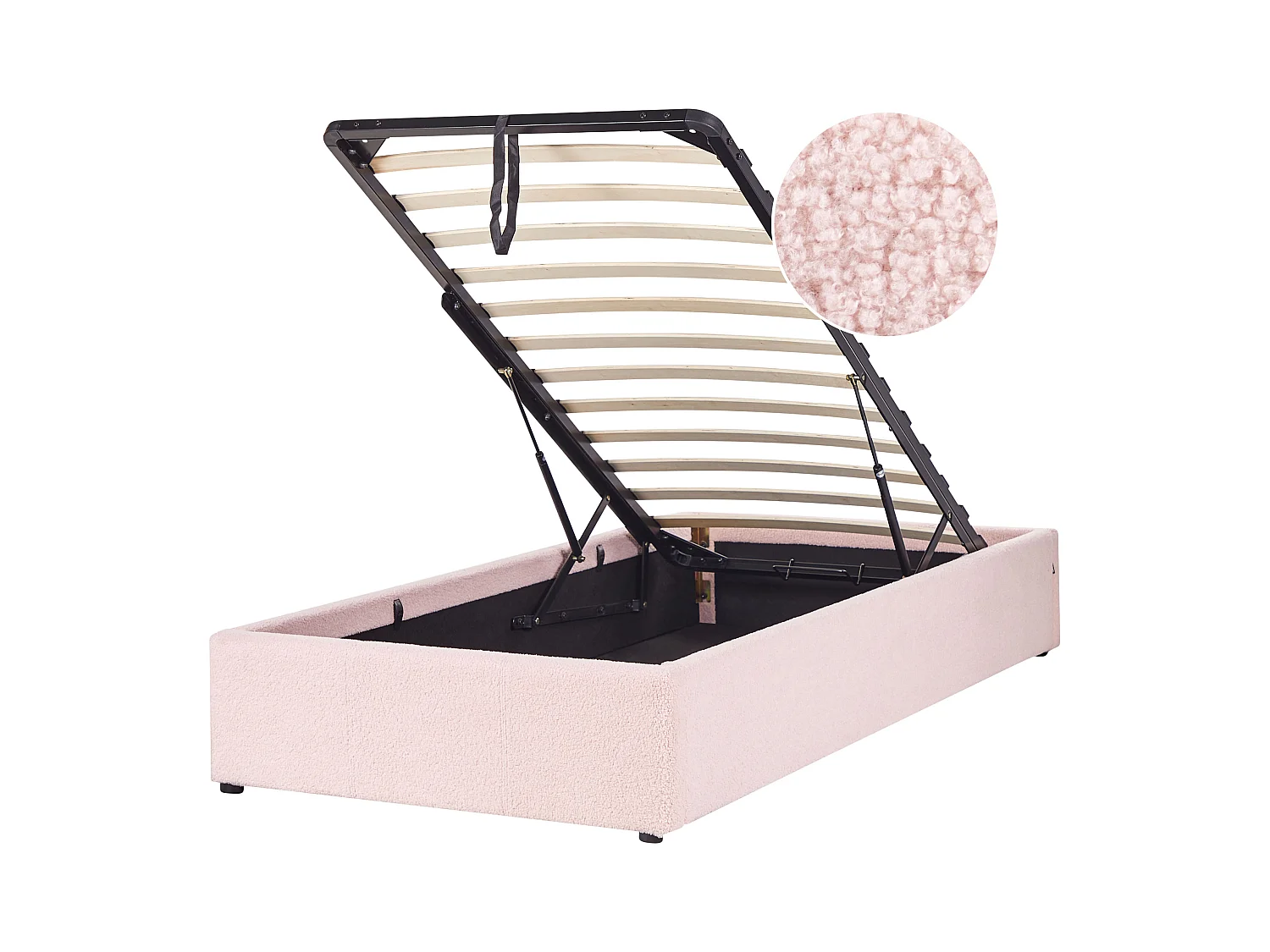 Lit ottoman sans tête de lit Bouclé DINAN 90 x 200 cm Rose pastel