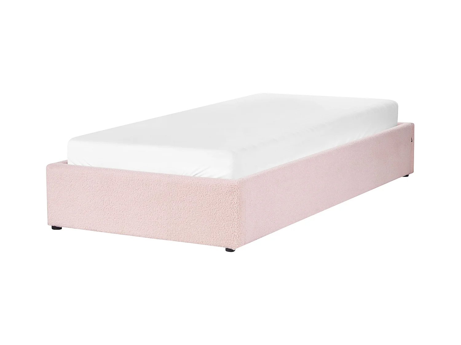 Polsterbett Bouclé rosa mit hochklappbarem Lattenrost 90x200 cm Bettkasten Dinan