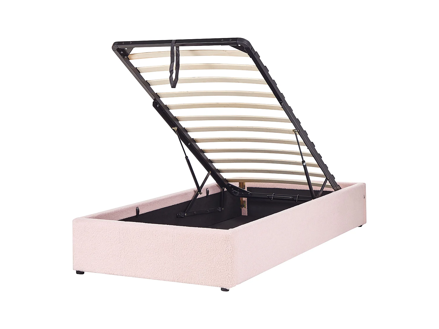 Polsterbett Bouclé rosa mit hochklappbarem Lattenrost 90x200 cm Bettkasten Dinan