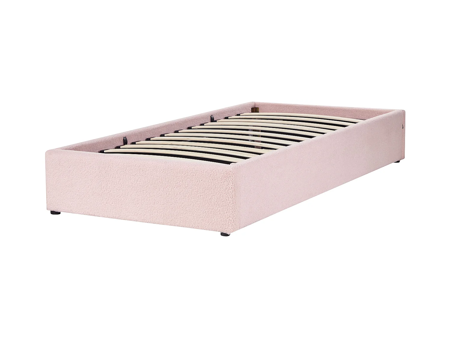 Polsterbett Bouclé rosa mit hochklappbarem Lattenrost 90x200 cm Bettkasten Dinan