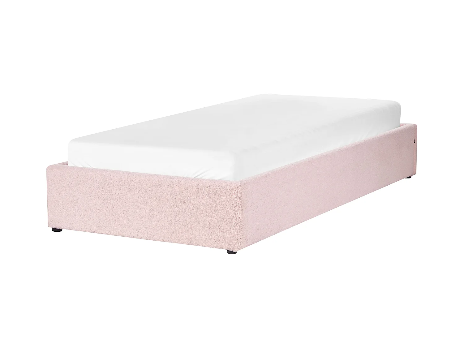 Polsterbett Bouclé rosa mit hochklappbarem Lattenrost 90x200 cm Bettkasten Dinan