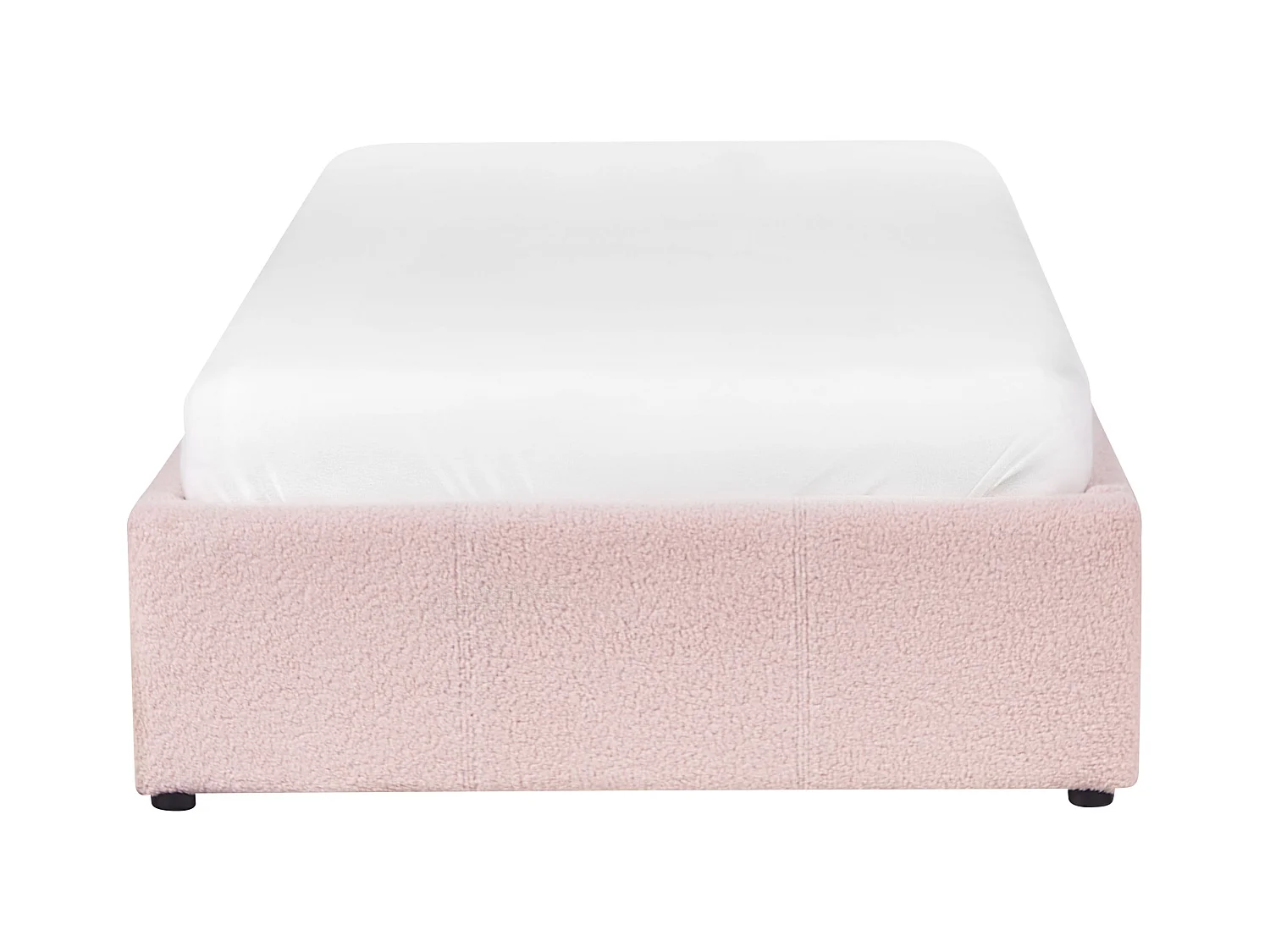 Polsterbett Bouclé rosa mit hochklappbarem Lattenrost 90x200 cm Bettkasten Dinan